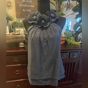AKIRA Unique Floral Embellished Halter Top - Blue Small